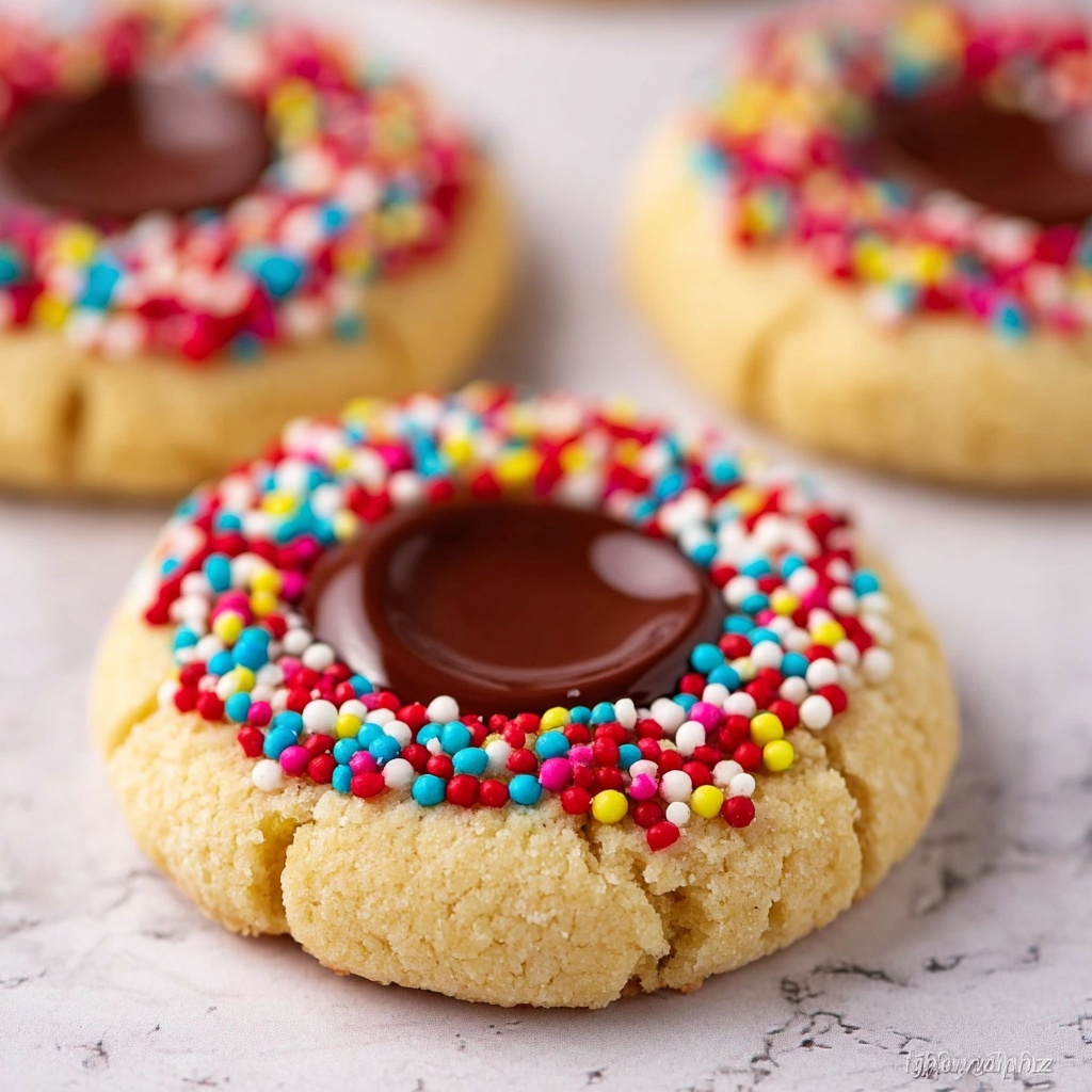 Shortbread Thumbprint Cookies with Chocolate Centers and Sprinkles Recipe - Recipe Image