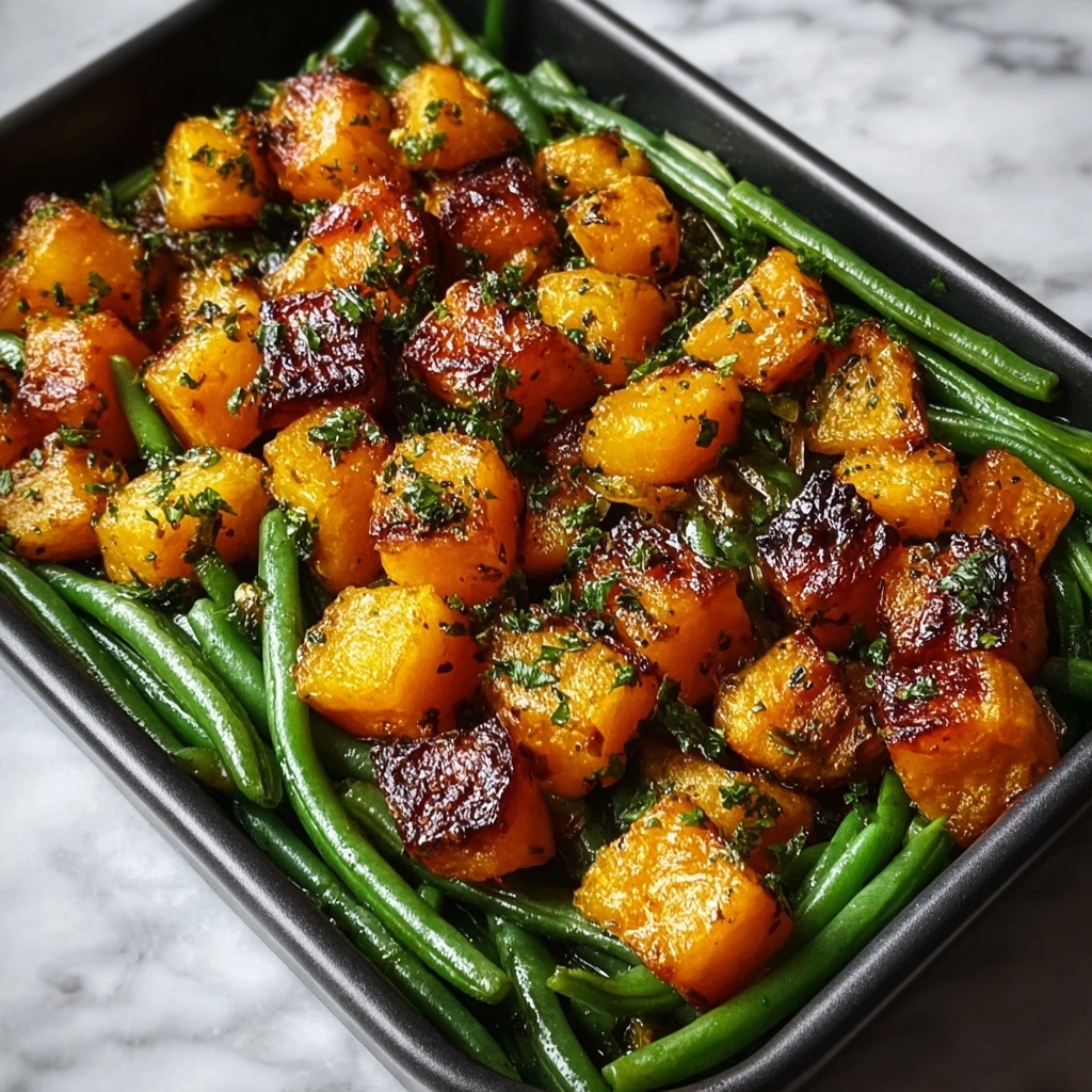 Savory Sweet Potato & Green Bean Tray Bake Recipe - Recipe Image