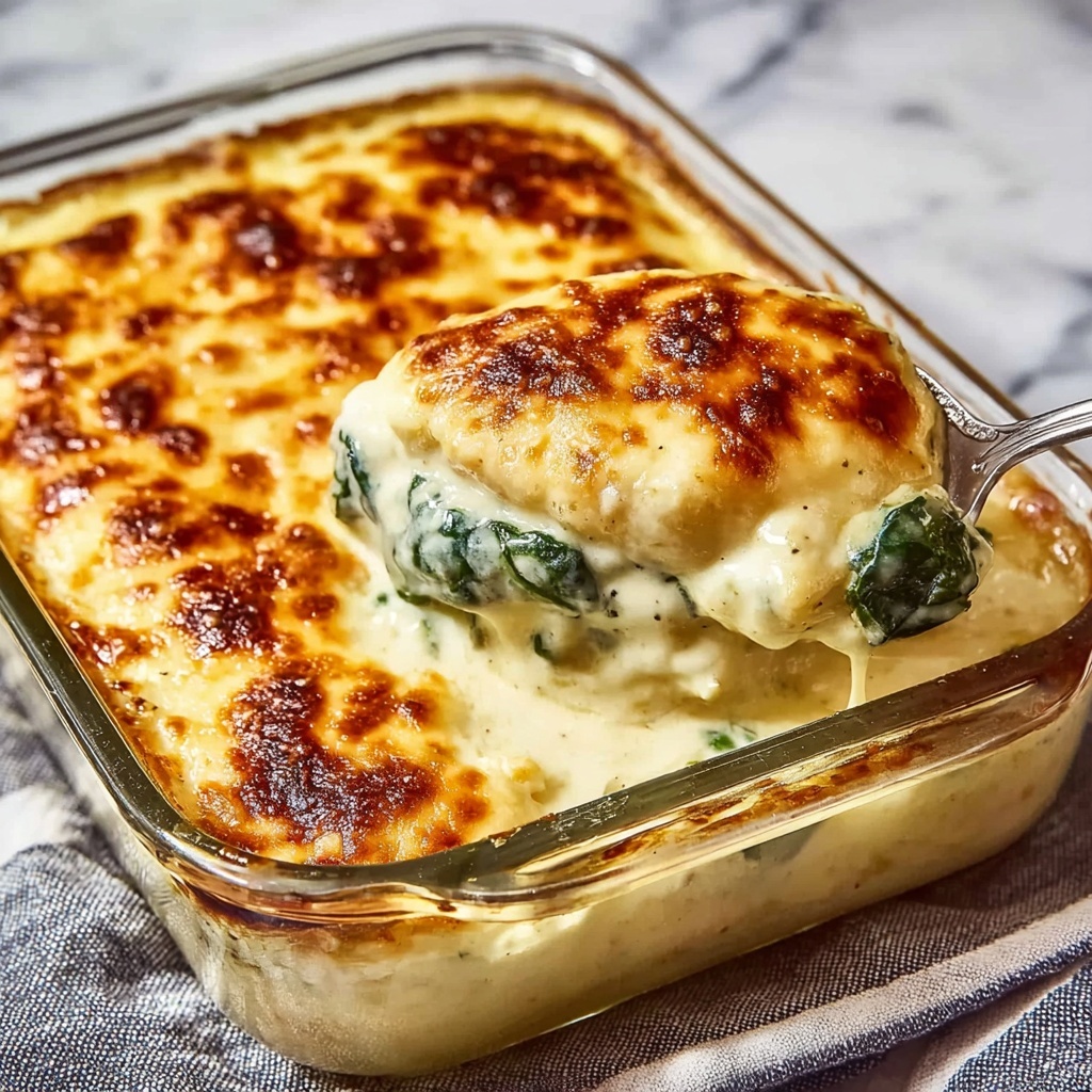 Irresistibly Creamy Healthy Spinach Artichoke Chicken Bake Recipe - Recipe Image