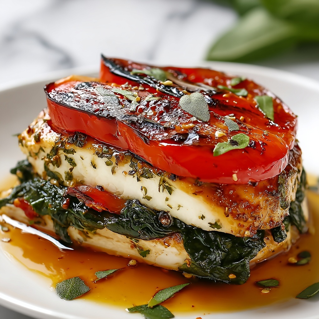Roasted Red Pepper, Spinach, and Mozzarella Stuffed Chicken Recipe - Recipe Image