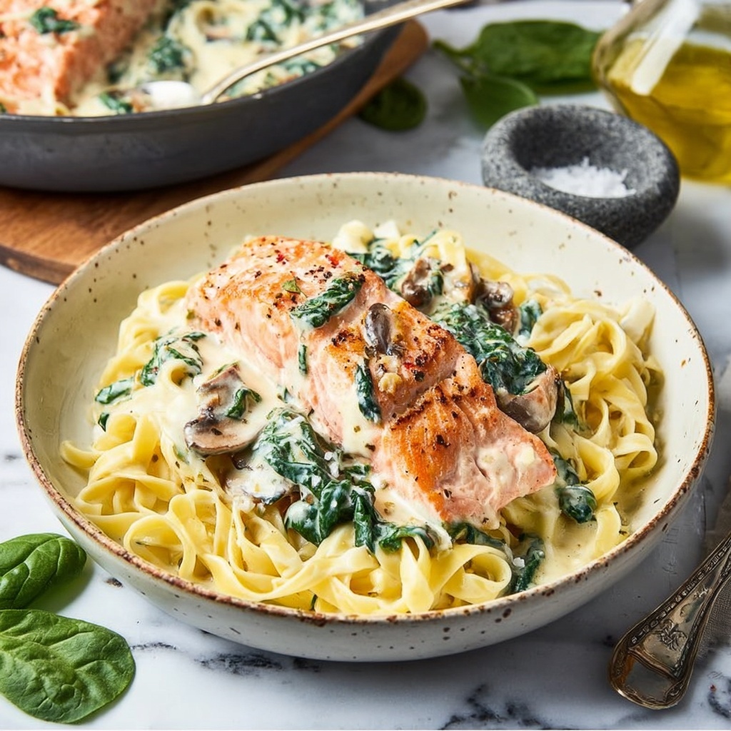 Tuscan Salmon with Sun-Dried Tomatoes and Creamy Spinach Recipe - Recipe Image