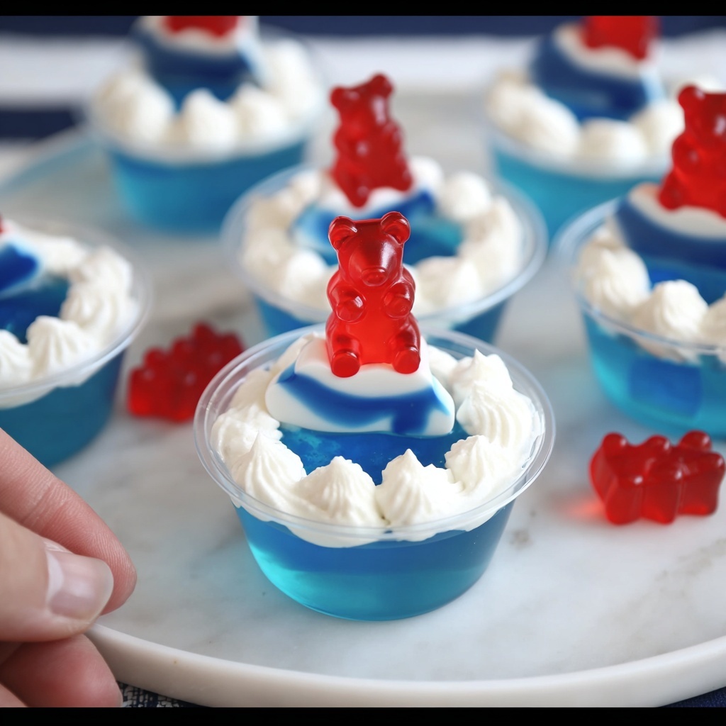 Pool Party Jello Shots with Gummy Bear Toppers Recipe - Recipe Image