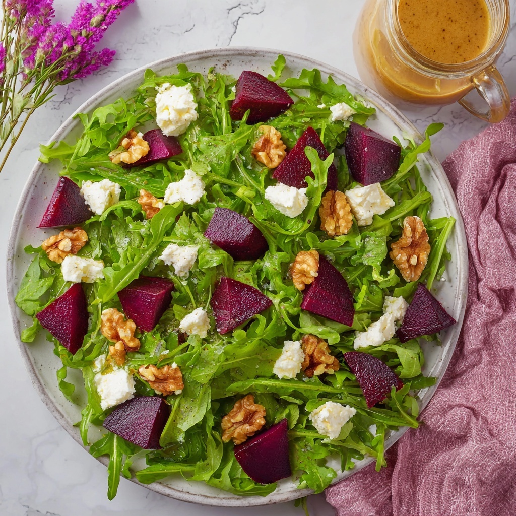 Beet and Arugula Salad with Honey-Dijon Dressing and Candied Walnuts Recipe - Recipe Image