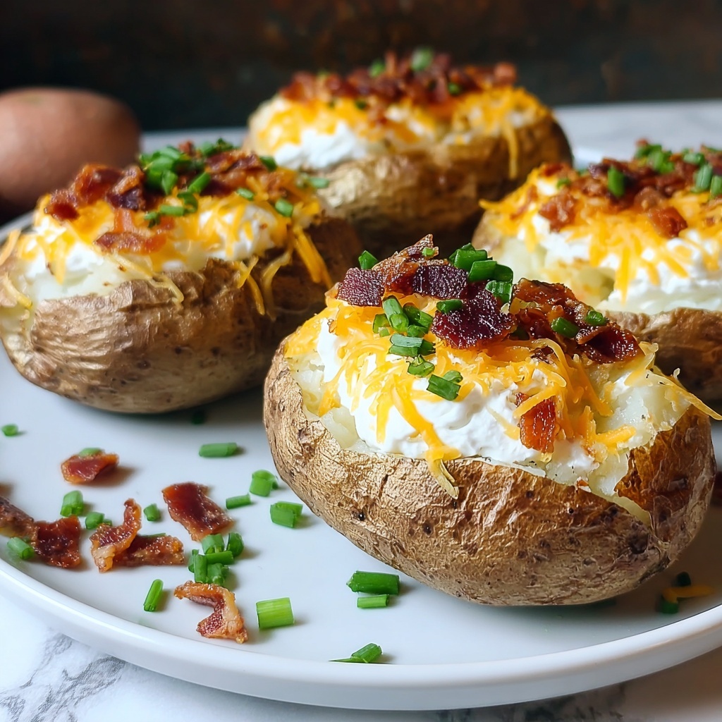 Loaded Creamy Twice-Baked Potatoes with Cheddar and Chives Recipe - Recipe Image