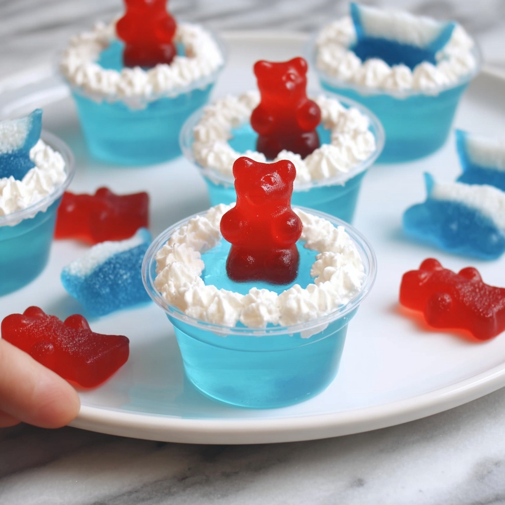 Pool Party Jello Shots with Gummy Bear Toppers Recipe - Recipe Image
