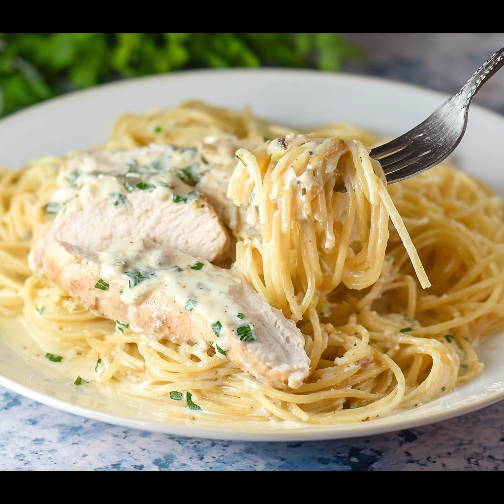 Angel Chicken over Angel Hair Pasta in Creamy Dressing Sauce Recipe - Recipe Image