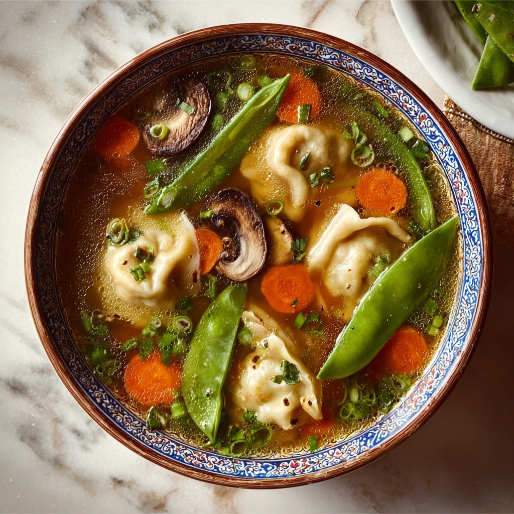 Savory Asian Potsticker Soup with Ginger and Fresh Vegetables Recipe - Recipe Image