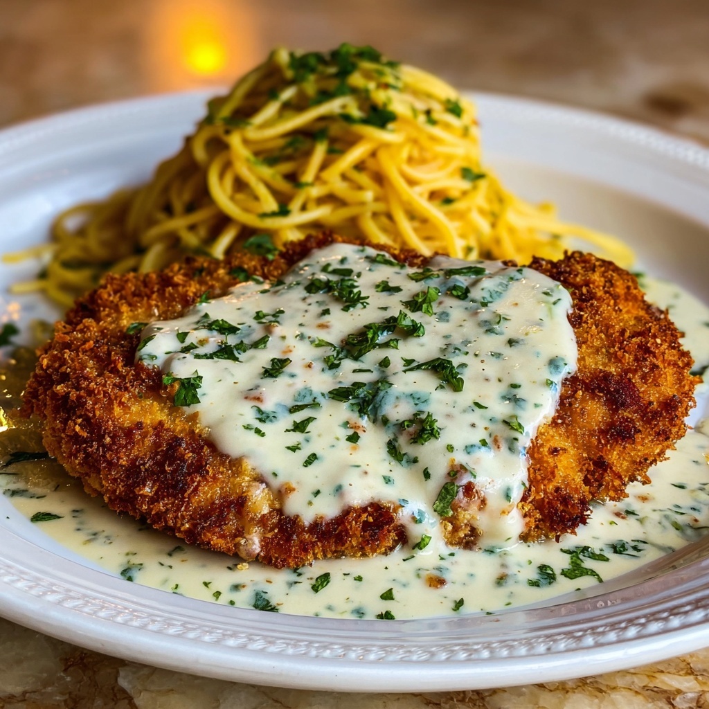 Parmesan Crusted Chicken with Creamy Garlic Sauce Recipe - Recipe Image