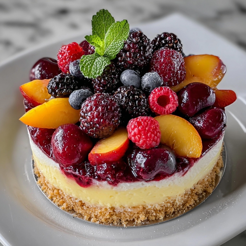 Summer Berry and Peach Cheesecake Recipe - Recipe Image