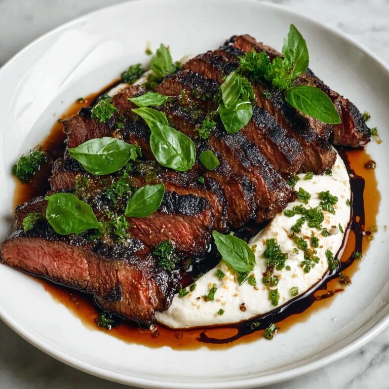 Balsamic Flank Steak with Grilled Zucchini and Whipped Feta Recipe