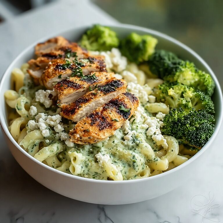 Indulgent Pesto Chicken Alfredo with Spicy Feta & Broccoli Crunch Recipe