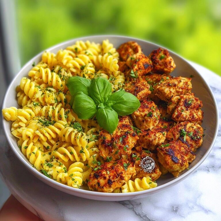Lemon Pepper Chicken Bites with Roasted Red Pepper Cajun Alfredo Twists Recipe