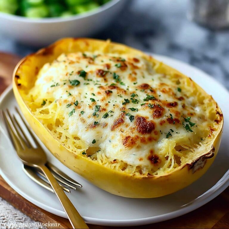 Roasted Spaghetti Squash with Alfredo Sauce and Cheese Recipe