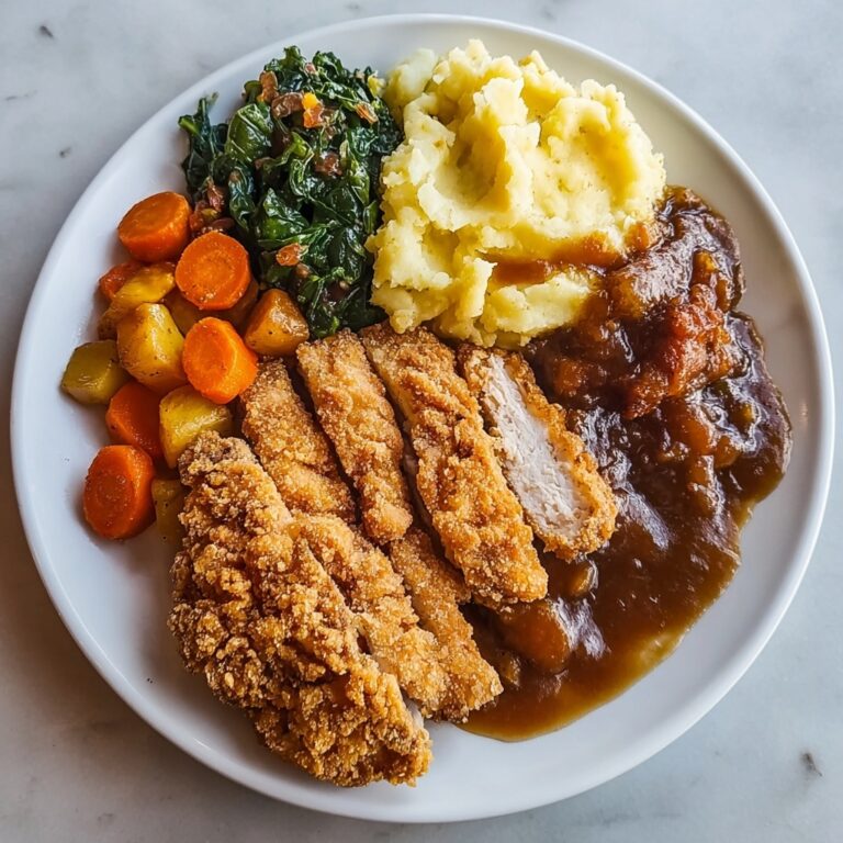 Soul Food Comfort Plate with Fried Chicken, Collard Greens, Cornbread, and Macaroni and Cheese Recipe