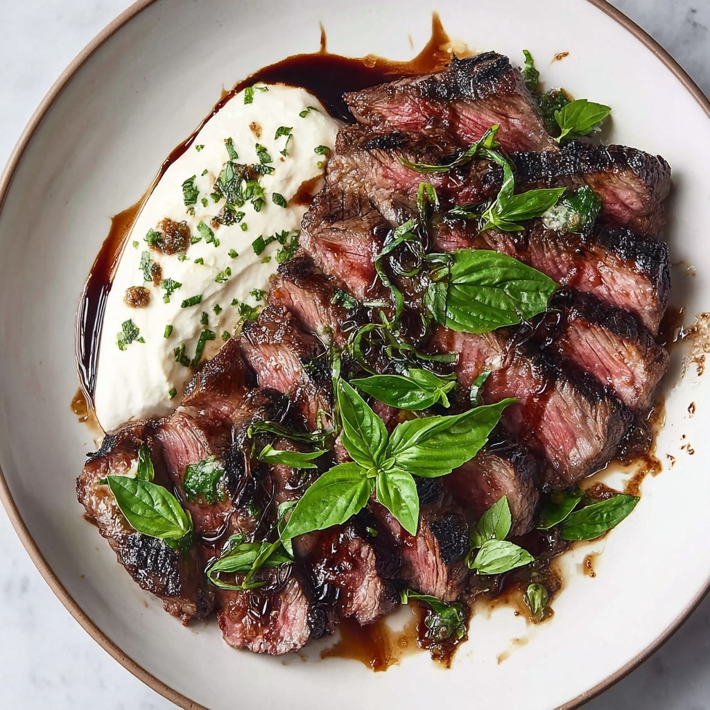 Balsamic Flank Steak with Grilled Zucchini and Whipped Feta Recipe - Recipe Image
