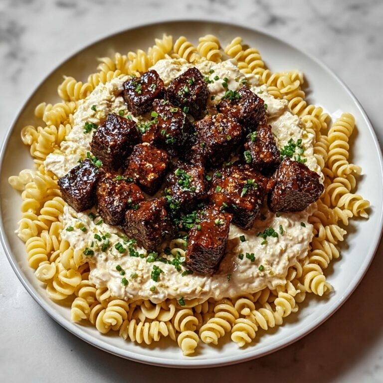 Indulgent Steak Bites and Cheesy Rotini in Garlic Parmesan Sauce Recipe