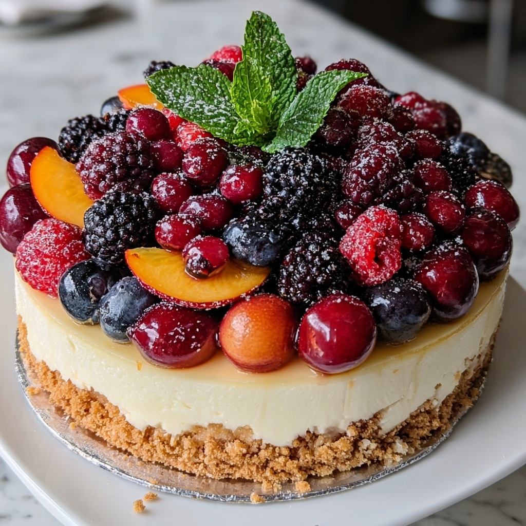 Summer Berry and Peach Cheesecake Recipe - Recipe Image